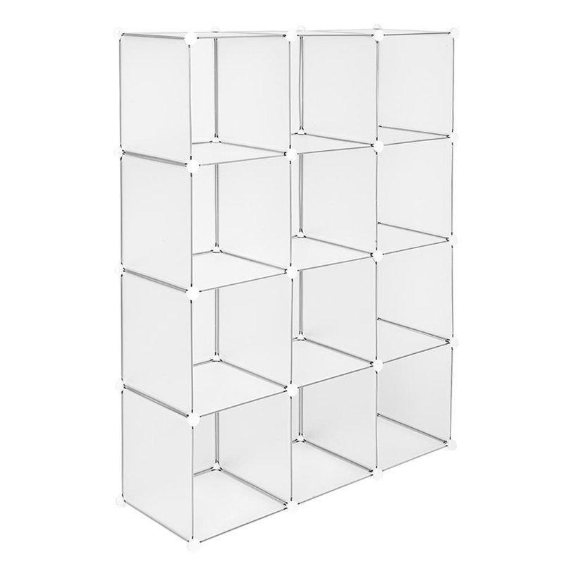 Yarı Şeffaf Beyaz Plastik Modüler 12 Küplü Dolap İçi Raf - 107x36x142 cm - 183065