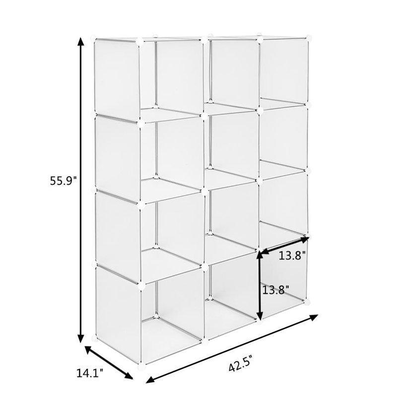 Yarı Şeffaf Beyaz Plastik Modüler 12 Küplü Dolap İçi Raf - 107x36x142 cm - 183065