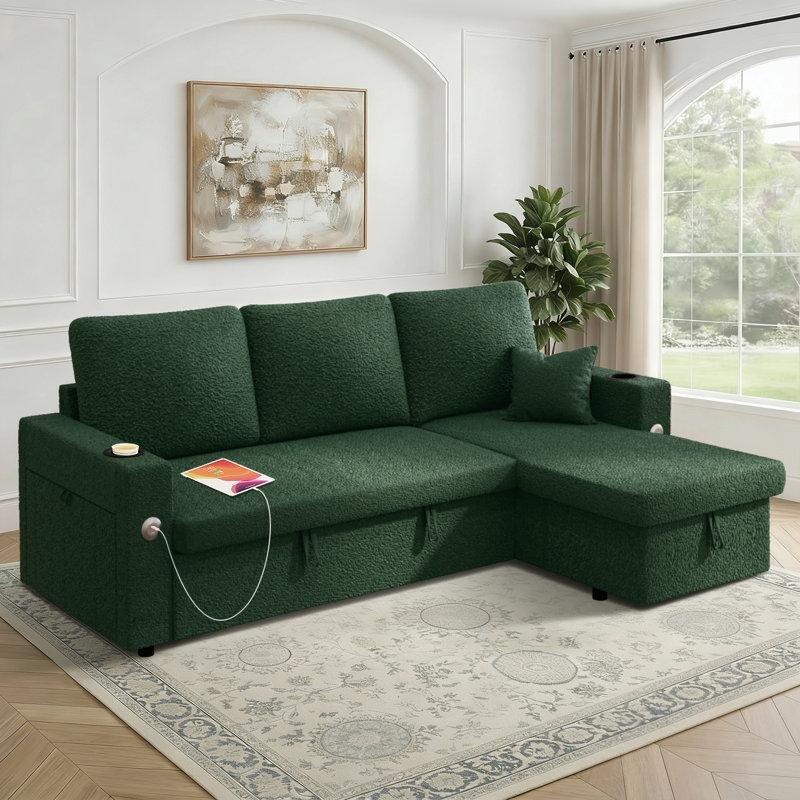 Yataklı Depolamalı USB Şarjlı Yönü Değişir Masif Ahşap Köşe Koltuk - 209 cm - 194634