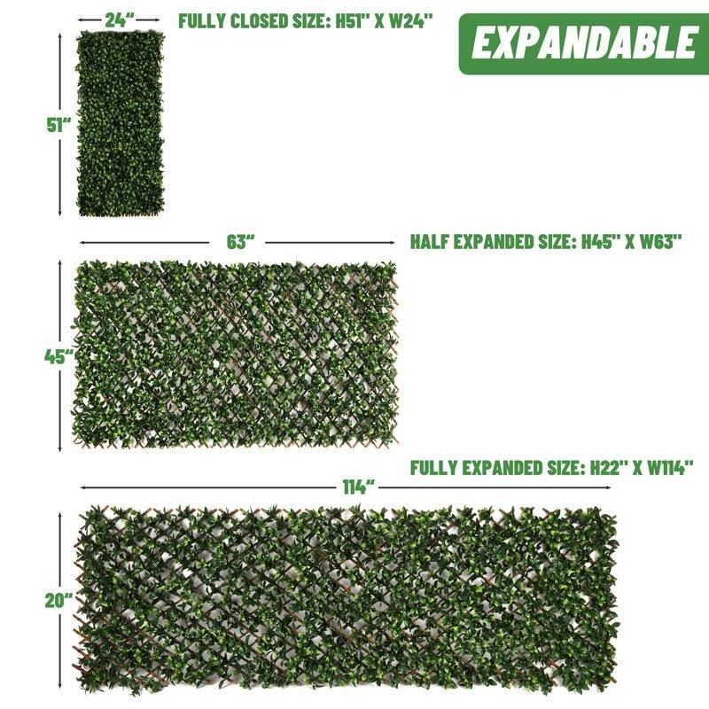 Yeşil Ahşap Gardenya Yapraklı Genişleyebilir Gizlilik Yapay Çit Paneli 2li Set - 295x122 cm - 170641