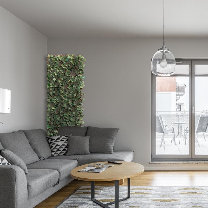 Yeşil Ahşap Genişleyebilir Çift Taraflı UV Korumalı Yapay Sarmaşık Çit - 290x51 cm - 170692