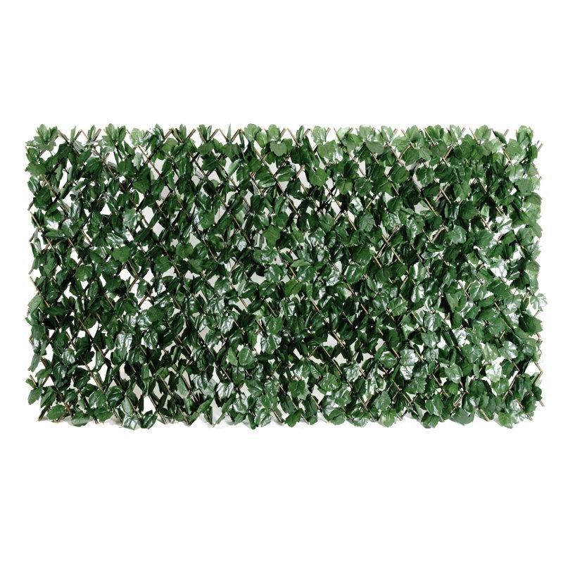 Yeşil Gerçek Ahşap Çift Taraflı Akordiyon Yapay Sarmaşık Balkon Çiti - 122x295 cm - 174437