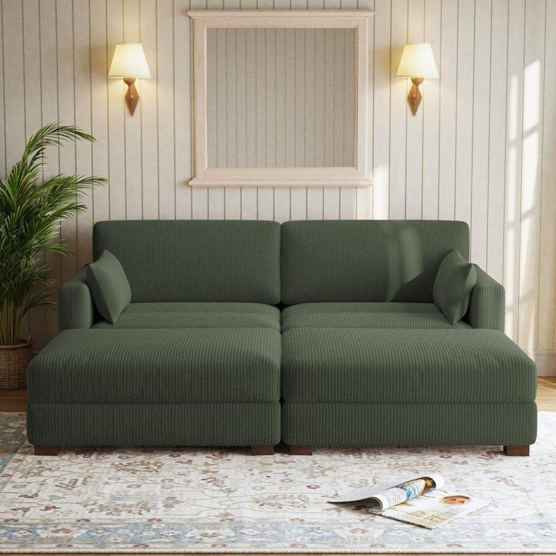 Yeşil Kadife Ayarlanabilir Başlıklı Modüler Yataklı Köşe Koltuk - 196413