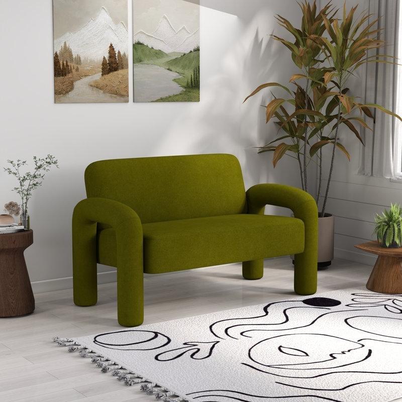 Yeşil Kadife Masif Ahşap Ayaklı İkili Koltuk - 125 cm - 208051