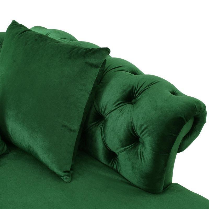 Yeşil Kadife Masif Ahşap Kapitoneli Kıvrımlı Kollu Josephine Koltuk - 210x99 cm - 190672