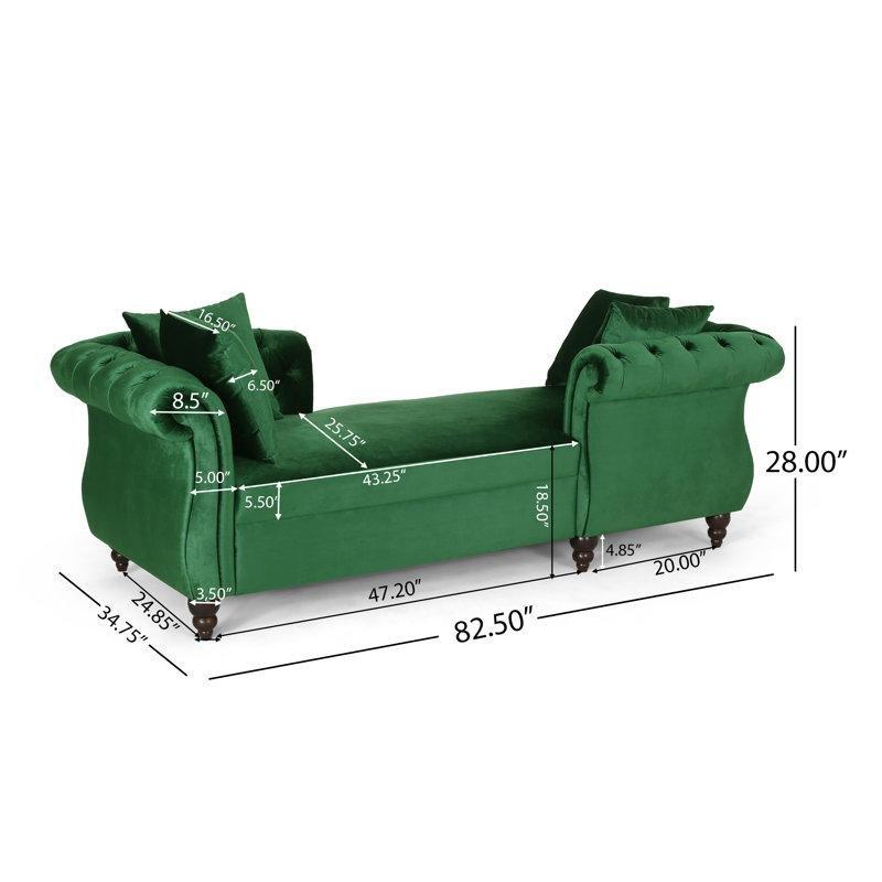 Yeşil Kadife Masif Ahşap Kapitoneli Kıvrımlı Kollu Josephine Koltuk - 210x99 cm - 190672