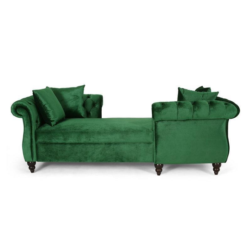 Yeşil Kadife Masif Ahşap Kapitoneli Kıvrımlı Kollu Josephine Koltuk - 210x99 cm - 190672