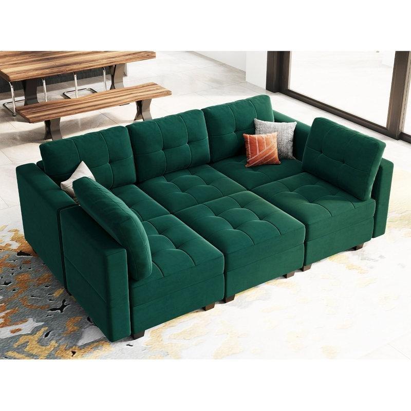 Yeşil Kadife Sandıklı Modüler Yönü Değiştirilebilir Köşe Koltuk Takımı - 194382