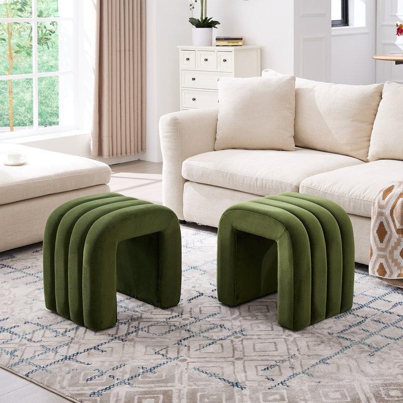Yeşil Kadife U Şekilli Kanallı Kapitoneli 2li Set Makyaj Masası Pufu - 49 cm - 232807