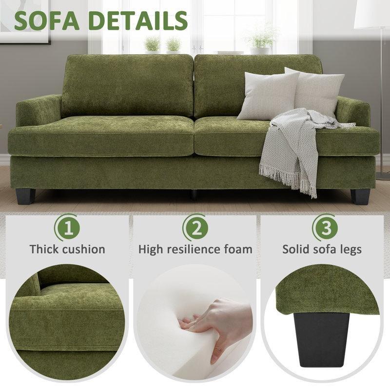 Yeşil Keten Dokulu Kumaş İçe Gömülü Kolçaklı 3 Kişilik Koltuk - 214 cm - 197472