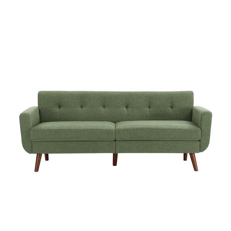 Yeşil Keten Kumaş Kapitoneli Kare Kolçaklı Üç Kişilik Koltuk - 199 cm - 197382