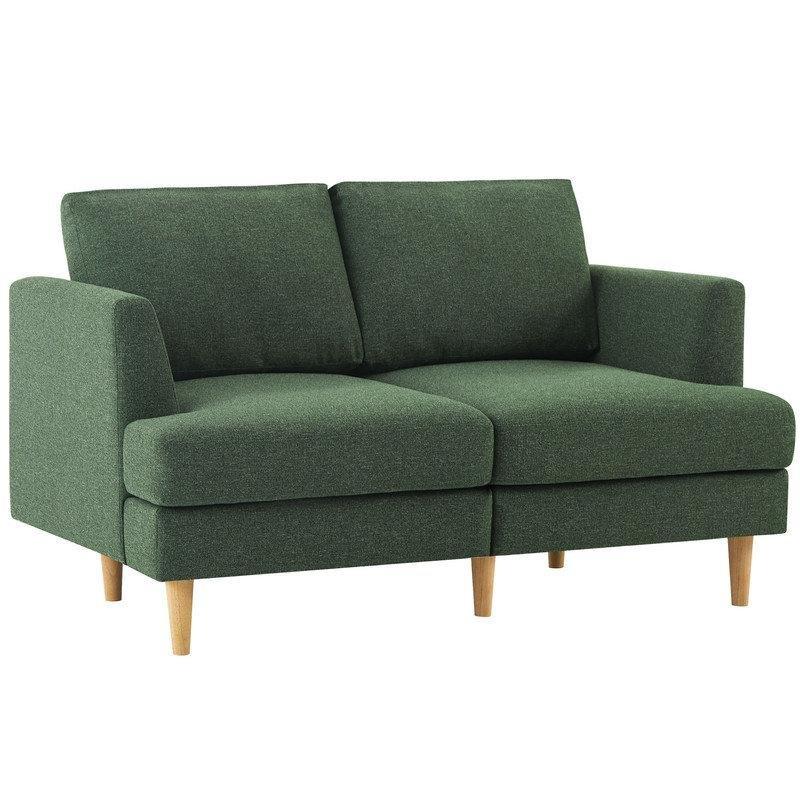 Yeşil Keten Masif Ahşap Ayaklı İkili Koltuk - 143 cm - 206531