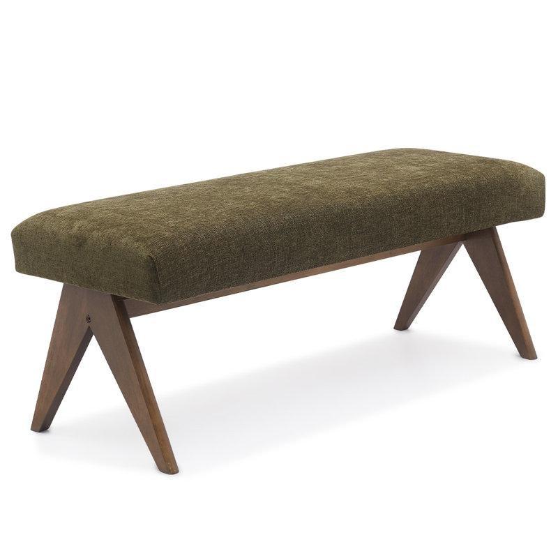Yeşil Kumaş Döşemeli Masif Kauçuk Ağacı X Ayaklı Bench - 116 cm - 164152