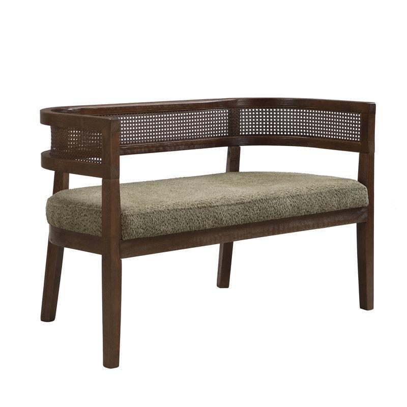 Yeşil Masif Ahşap Bukle Kumaşlı Rattan İkili Koltuk - 121 cm - 205784