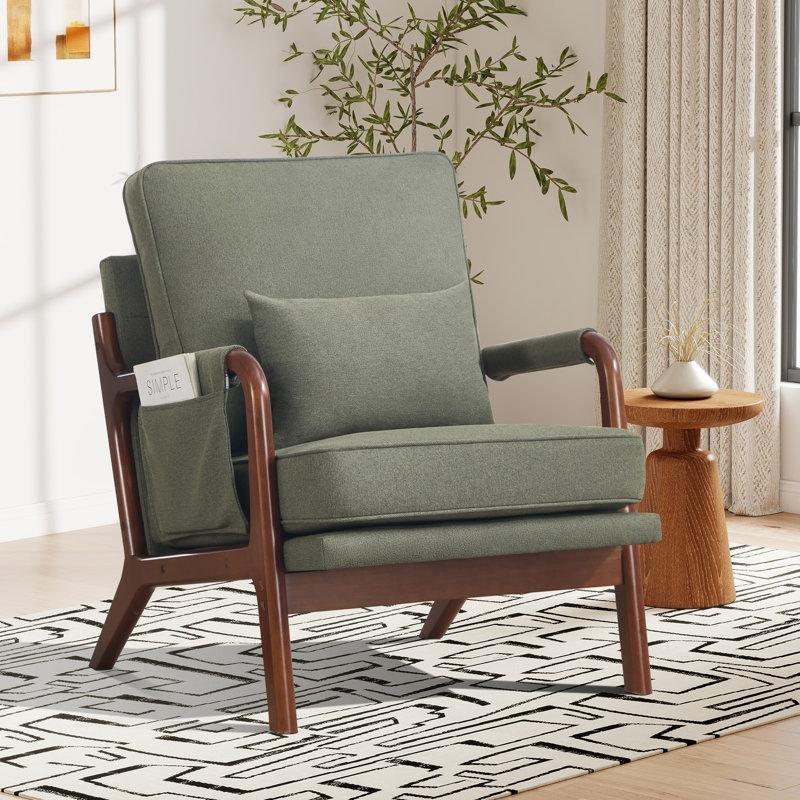 Yeşil Masif Ahşap Yan Cepli Tekli Koltuk - 65 cm - 202555