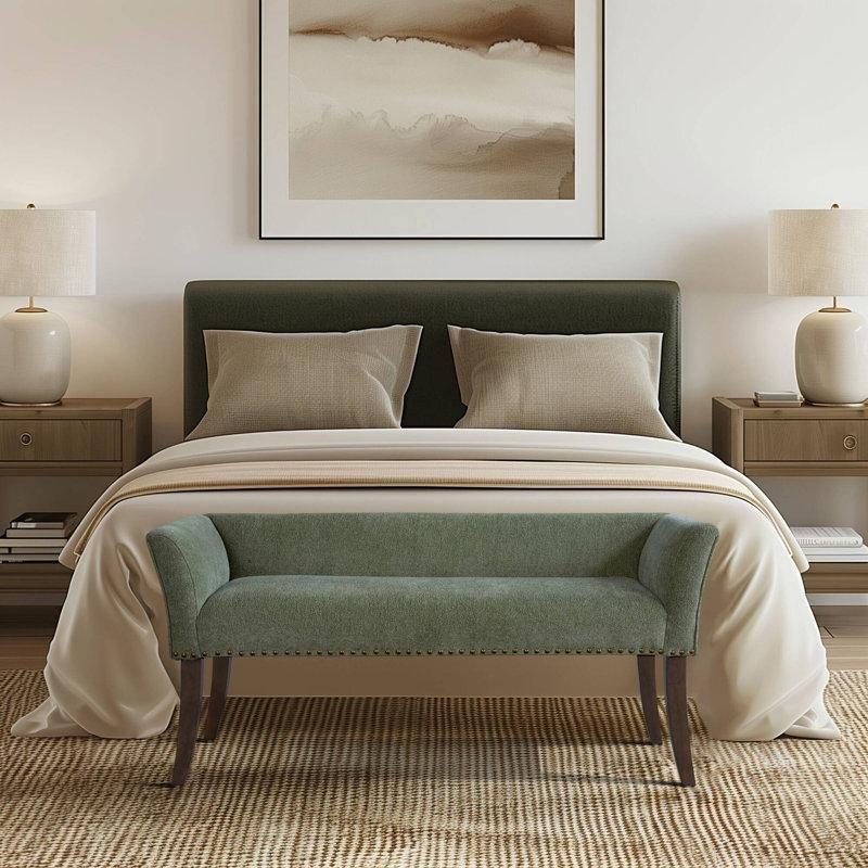 Yeşil Masif Ahşap Zımba Detaylı Sırtlı Kollu Bench - 126 cm - 164359