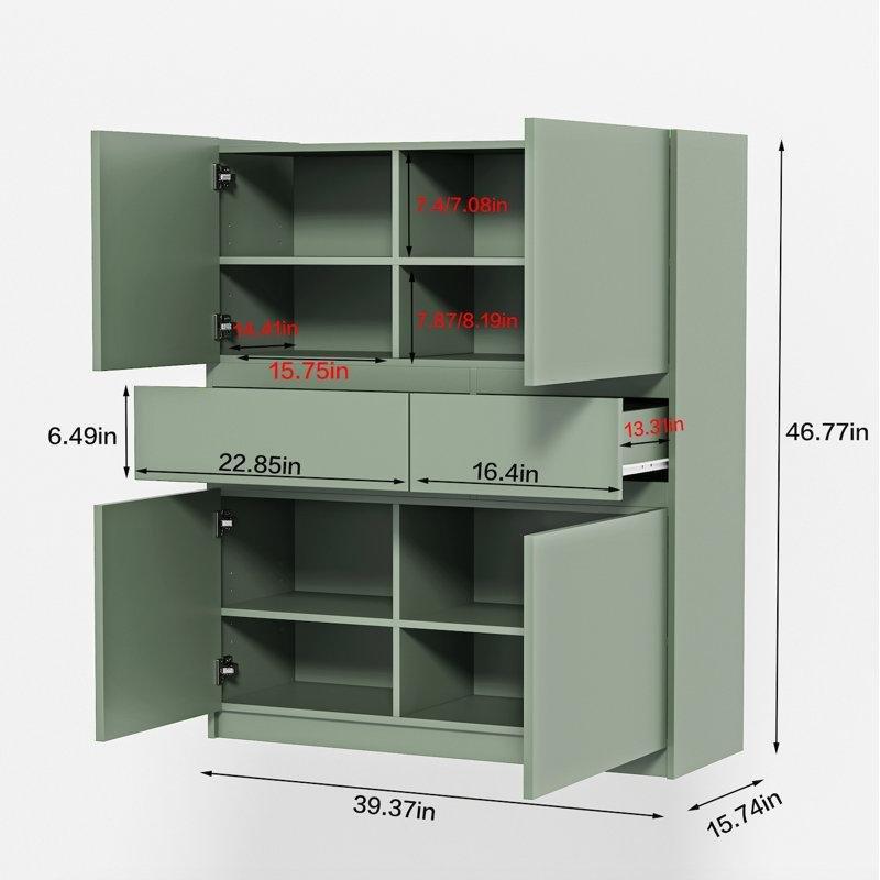 Yeşil MDF 4 Kapaklı 2 Çekmeceli Ayakkabılık - 100 cm - 228309