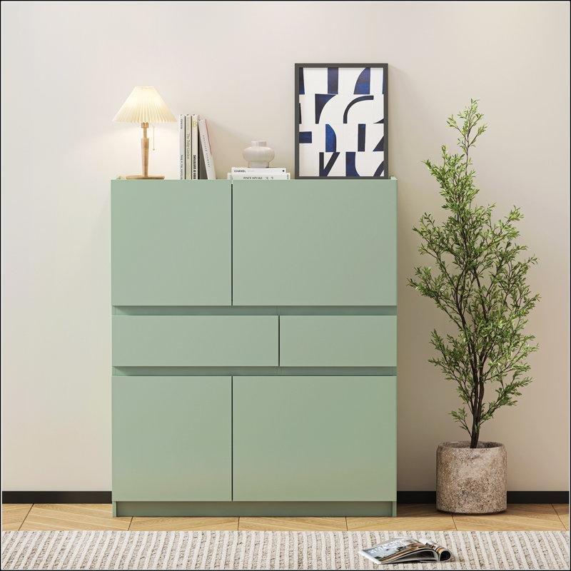 Yeşil MDF 4 Kapaklı 2 Çekmeceli Ayakkabılık - 100 cm - 228309