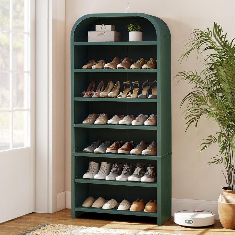 Yeşil MDF 7 Raflı Kemerli Tasarım Ayarlanabilir Ayakkabılık - 228422