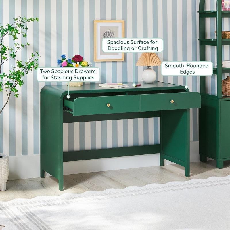 Yeşil MDF Kemerli Tasarım Çekmeceli Vintage Çalışma Masası - 115x51 cm - 234751