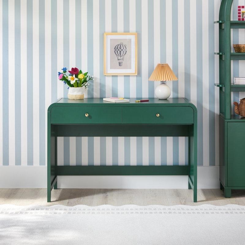 Yeşil MDF Kemerli Tasarım Çekmeceli Vintage Çalışma Masası - 115x51 cm - 234751