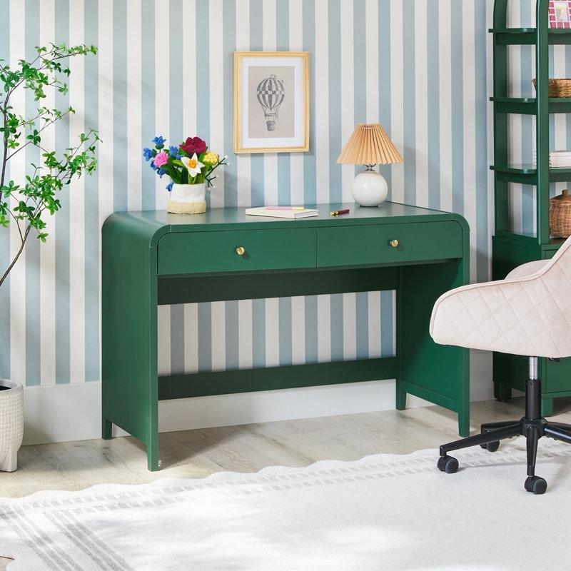 Yeşil MDF Kemerli Tasarım Çekmeceli Vintage Çalışma Masası - 115x51 cm - 234751