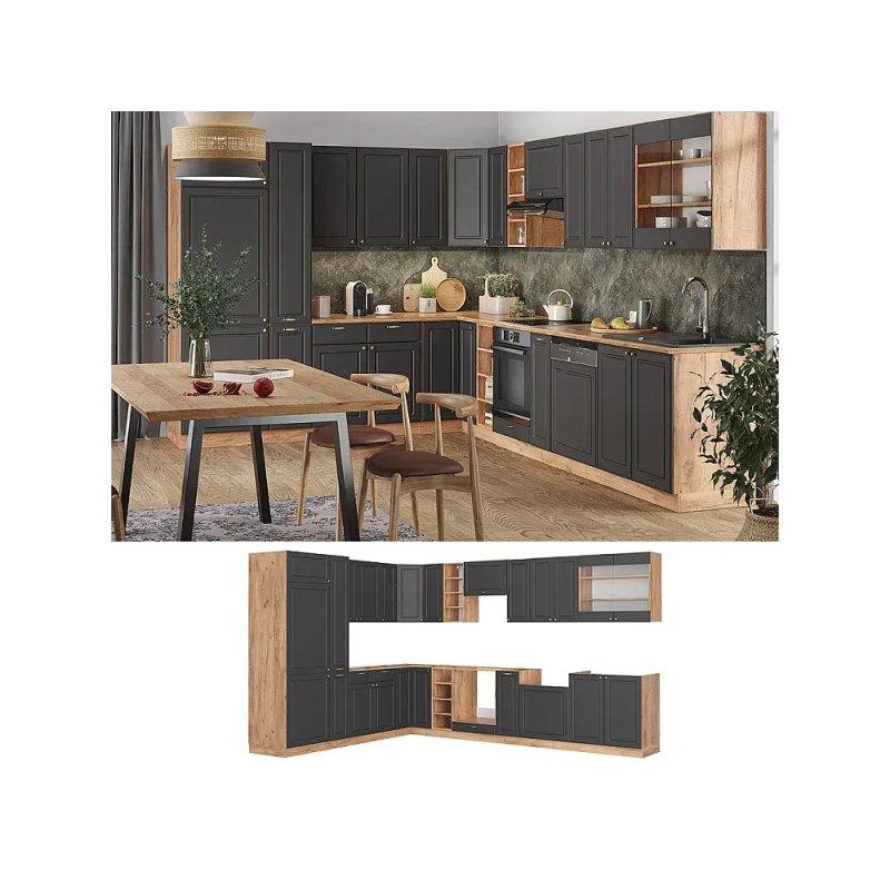 Yeşil Meşe ve Gold Detaylı Köşe Mutfak Modeli - 347x60x82 cm - 186418