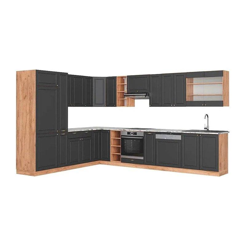 Yeşil Meşe ve Gold Detaylı Köşe Mutfak Modeli - 347x60x82 cm - 186418