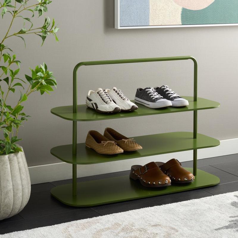 Yeşil Metal 3 Katlı 9 Çift Kapasiteli Ayakkabılık - 86 cm - 229567