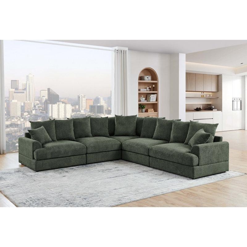 Yeşil Mikro Süet Kumaş Modüler Köşe Koltuk Takımı - 305x305 cm - 194200
