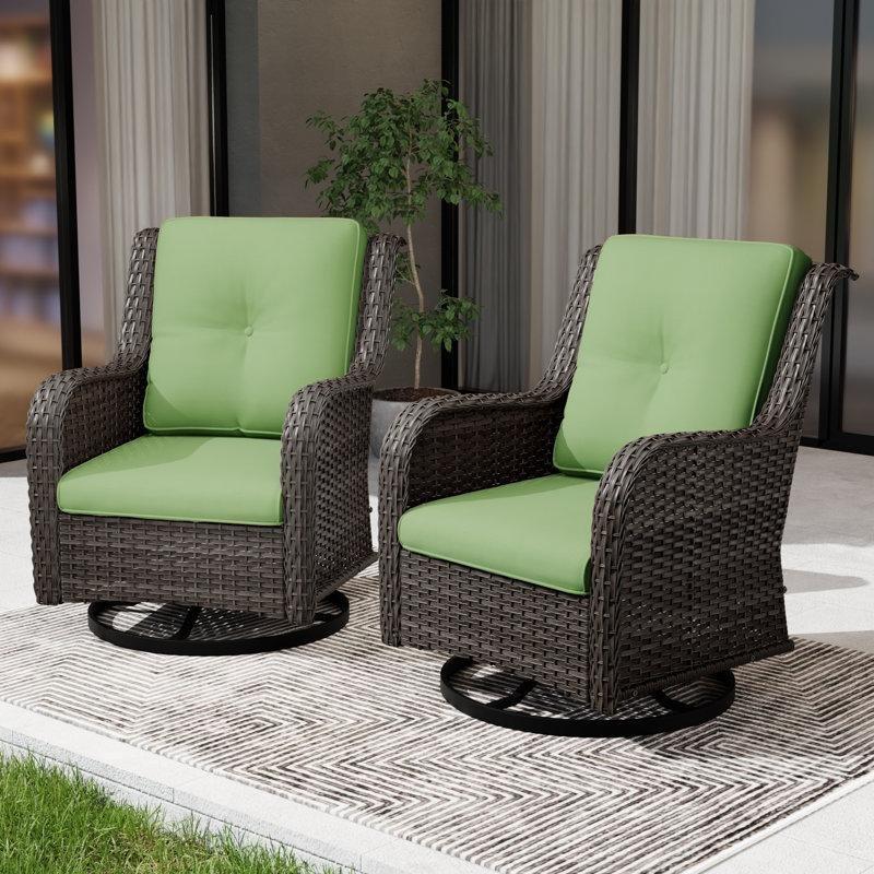 Yeşil Minderli Kahverengi Rattan 7 Kişilik Sallanır Koltuklu Bahçe Takımı - 209266