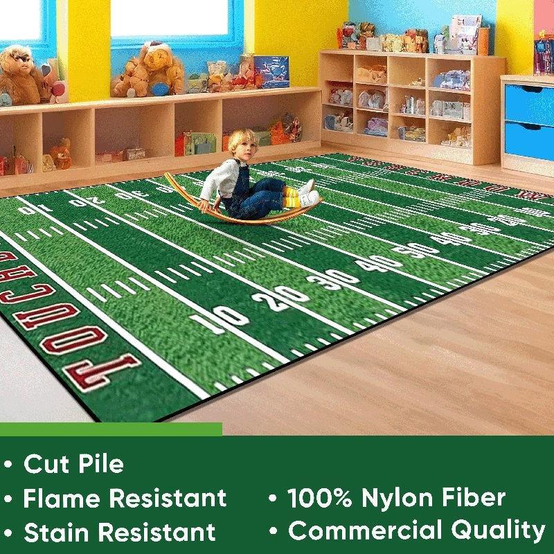 Yeşil Naylon Leke Tutmaz Futbol Sahası Tasarımlı Oyun Halısı - 183x260 cm - 182655