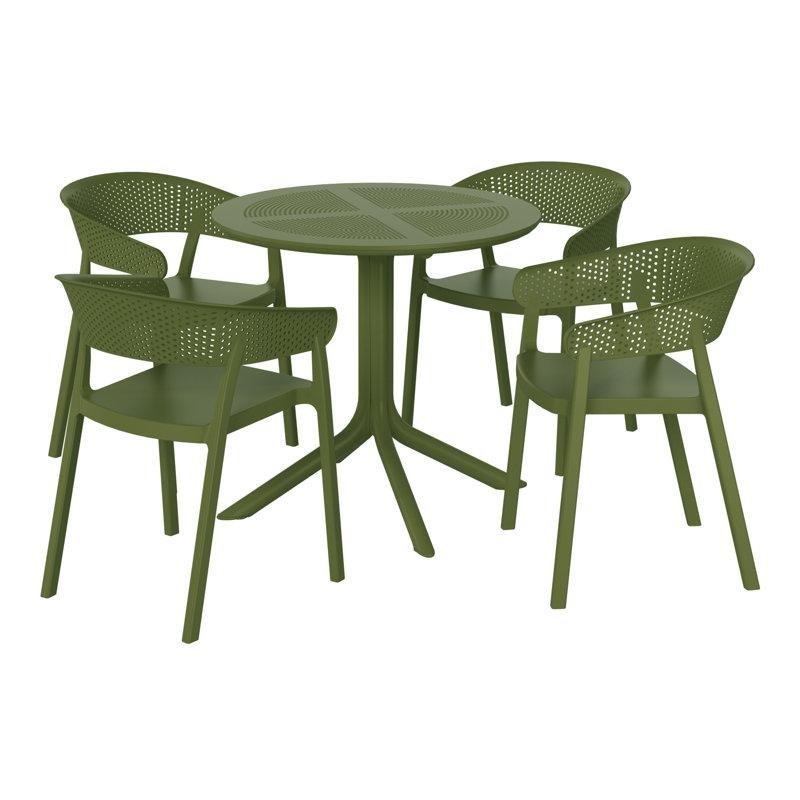 Yeşil Polipropilen İstiflenebilir Sandalyeli Yuvarlak Bahçe Masa Takımı - 81 cm - 215076
