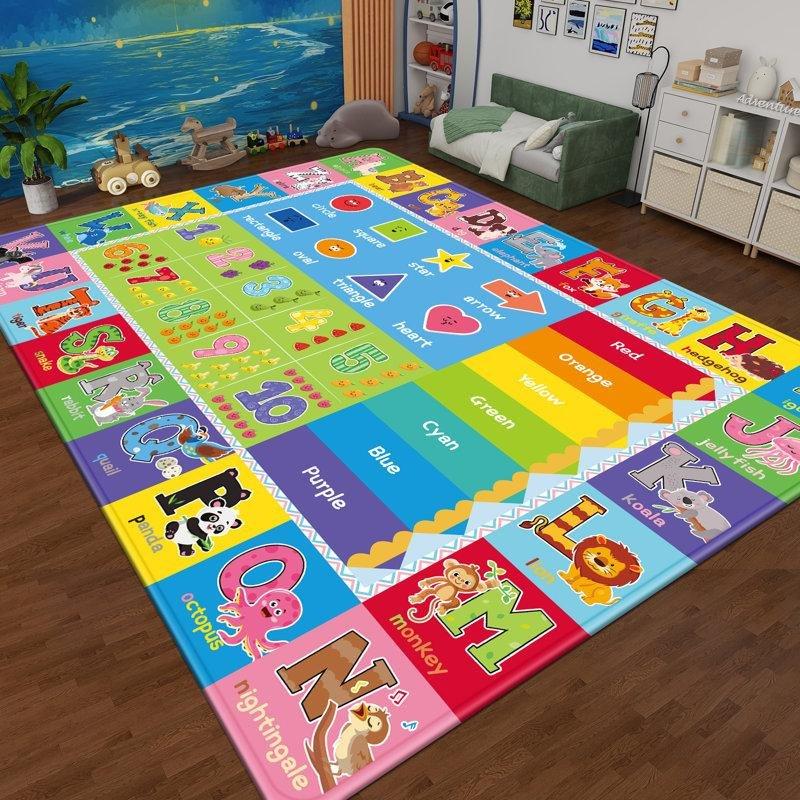 Yeşil Polyester Kaymaz Tabanlı Flanel Dokulu Oyun Halısı - 150x200 cm - 182533