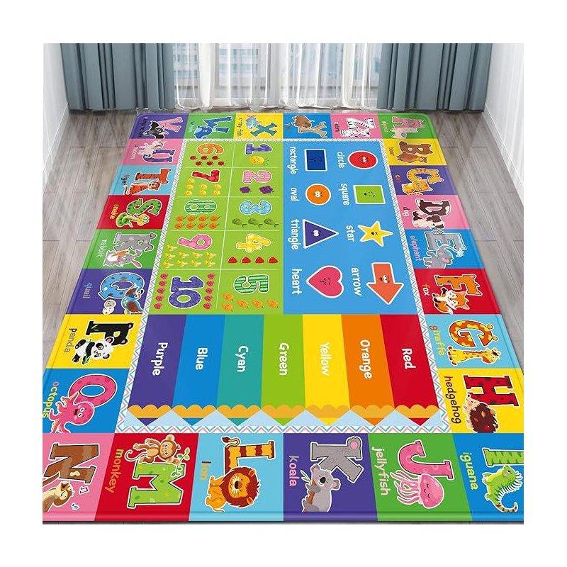 Yeşil Polyester Kaymaz Tabanlı Flanel Dokulu Oyun Halısı - 150x200 cm - 182533