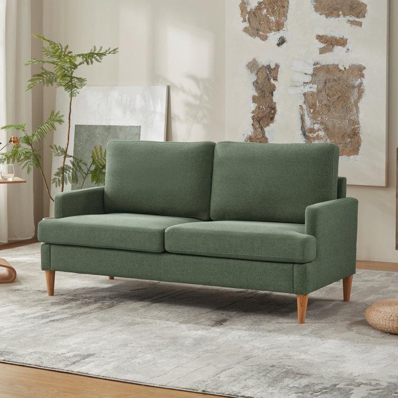 Yeşil Polyester Kumaş Kare Kolçaklı İkili Koltuk - 162x85x77 cm - 206308