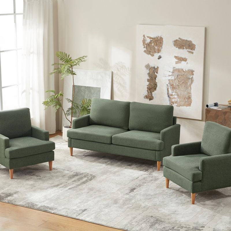 Yeşil Polyester Kumaş Kare Kolçaklı İkili Koltuk - 162x85x77 cm - 206308