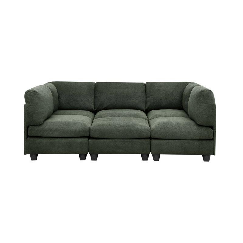 Yeşil Polyester Kumaş Modüler Yönü Değiştirilebilir Köşe Koltuk Takımı - 237x158 cm - 194456