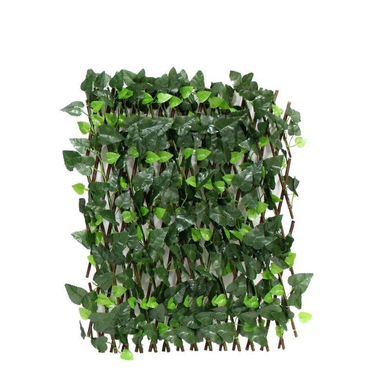 Yeşil Sarmaşık Yapraklı Genişleyebilir Ahşap Akordiyon Yapay Çit 12li Set - 170582