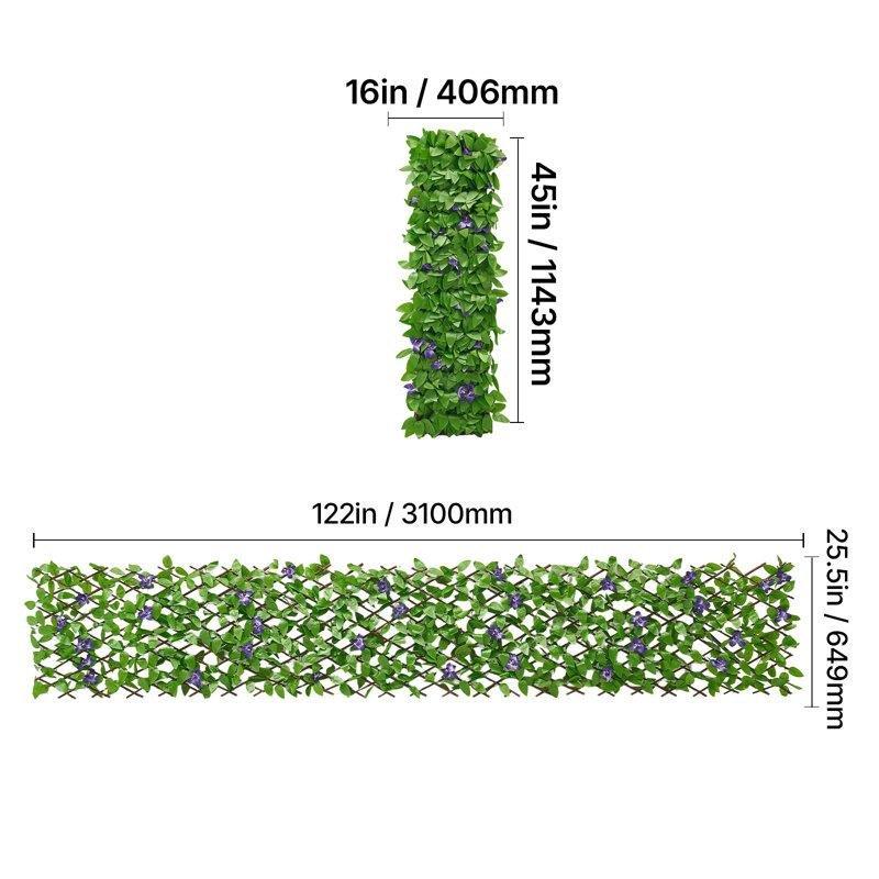 Yeşil Söğüt Ahşap Akordiyon Çiçekli Genişleyebilir Balkon Çiti - 65x310 cm - 174338