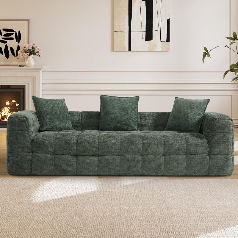 Yeşil Şönil Kumaş Bisküvi Kapitoneli Yastıklı Koltuk - 229 cm - 196034