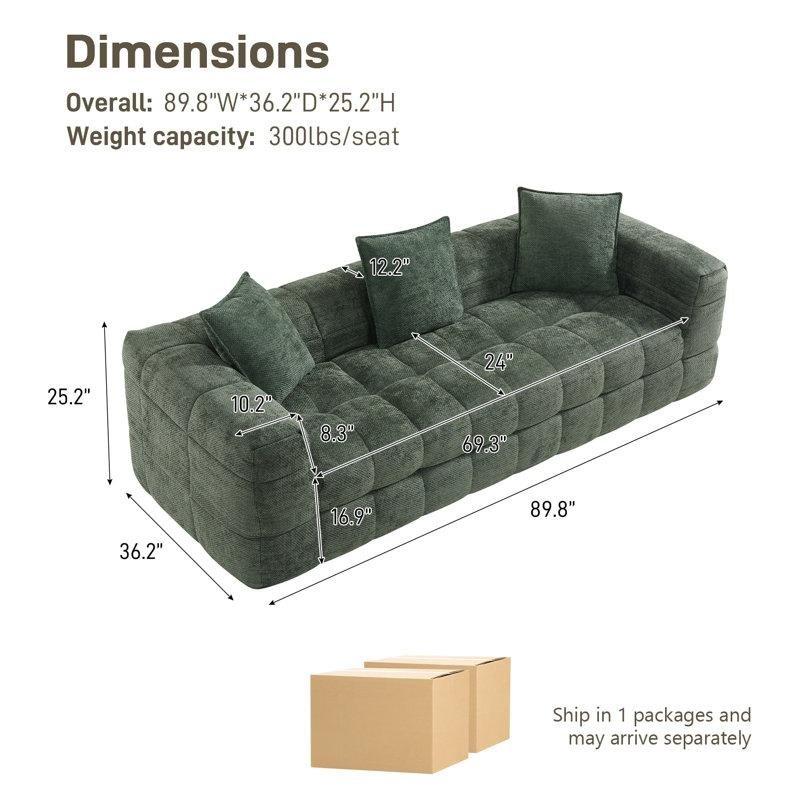 Yeşil Şönil Kumaş Bisküvi Kapitoneli Yastıklı Koltuk - 229 cm - 196034