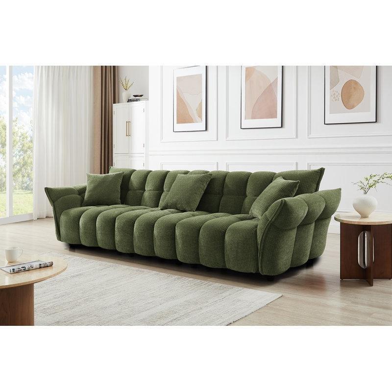 Yeşil Şönil Kumaş Çiçek Tasarımlı Kavisli Kolçaklı Modüler Koltuk - 321 cm - 196062