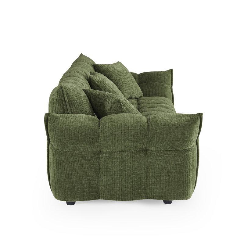 Yeşil Şönil Kumaş Çiçek Tasarımlı Kavisli Kolçaklı Modüler Koltuk - 321 cm - 196062