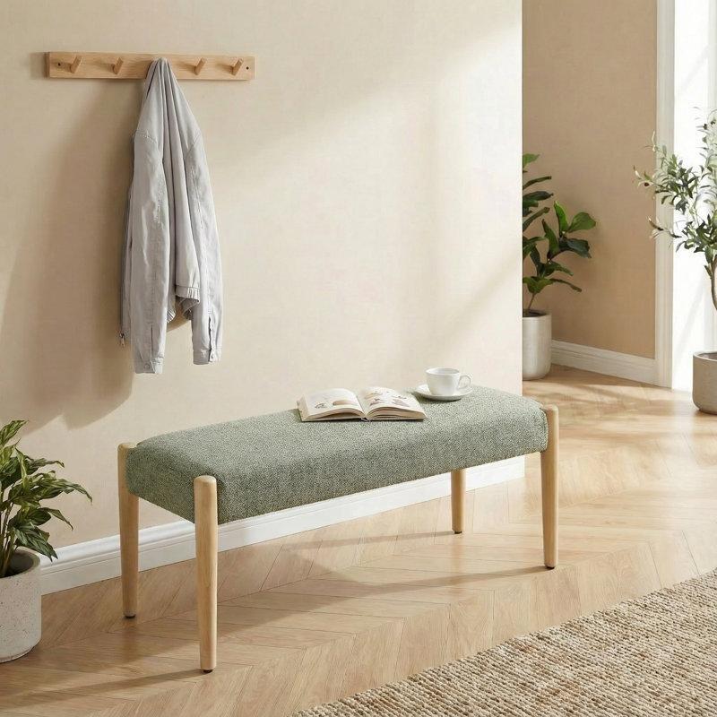 Yeşil Şönil Kumaş Döşemeli Masif Ahşap Modern Bench - 107 cm - 164773