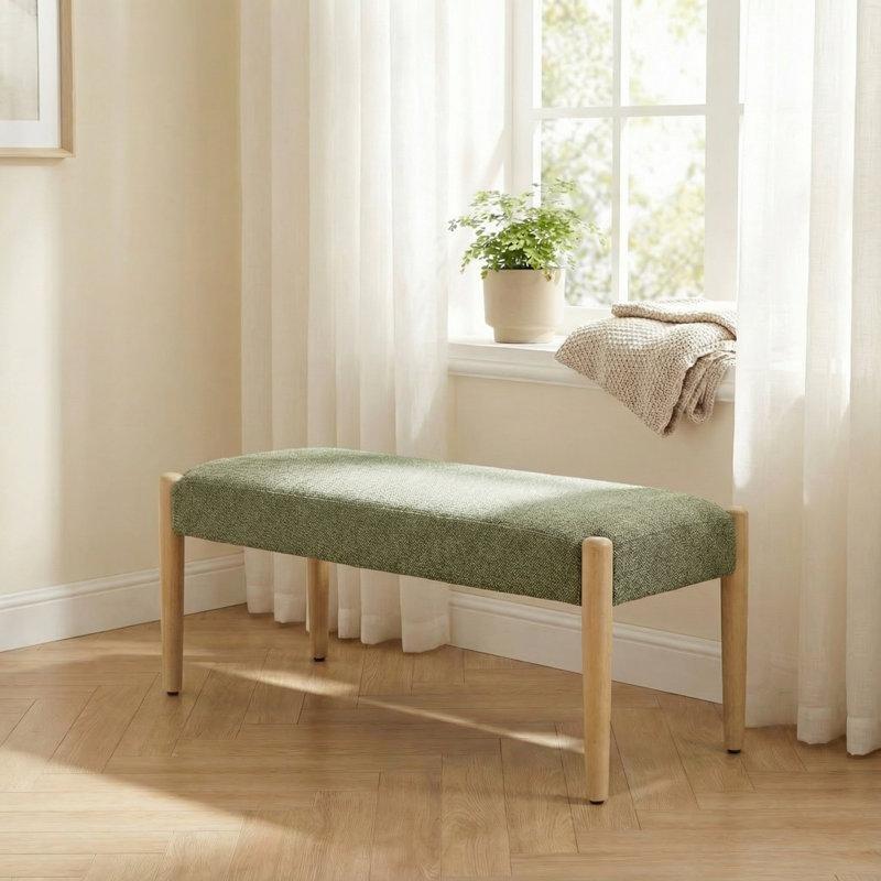 Yeşil Şönil Kumaş Döşemeli Masif Ahşap Modern Bench - 107 cm - 164773