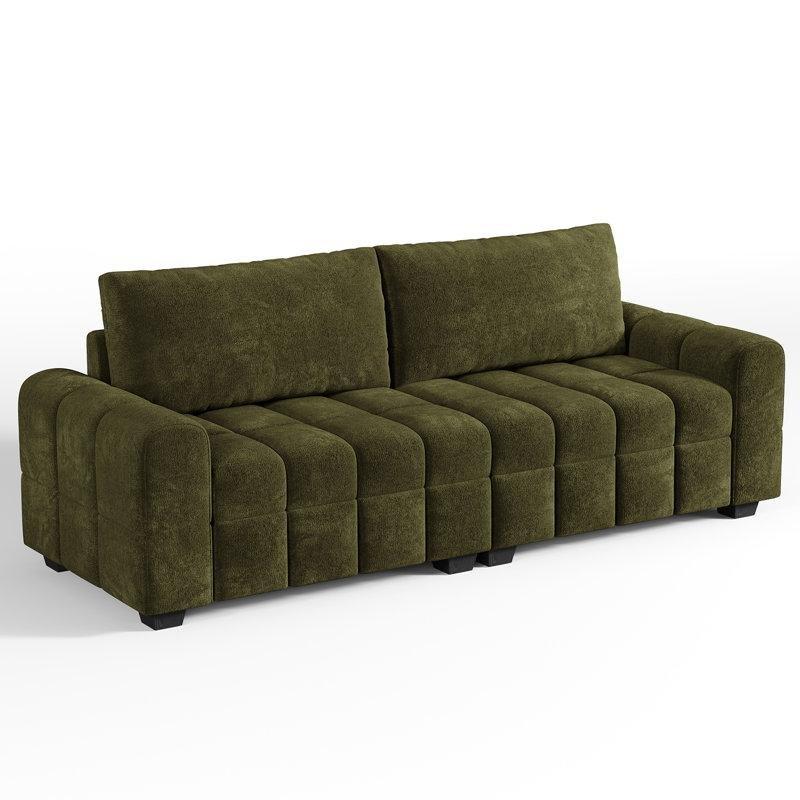 Yeşil Şönil Kumaş Düğme Detaylı İkili Koltuk - 208x77x82 cm - 206981