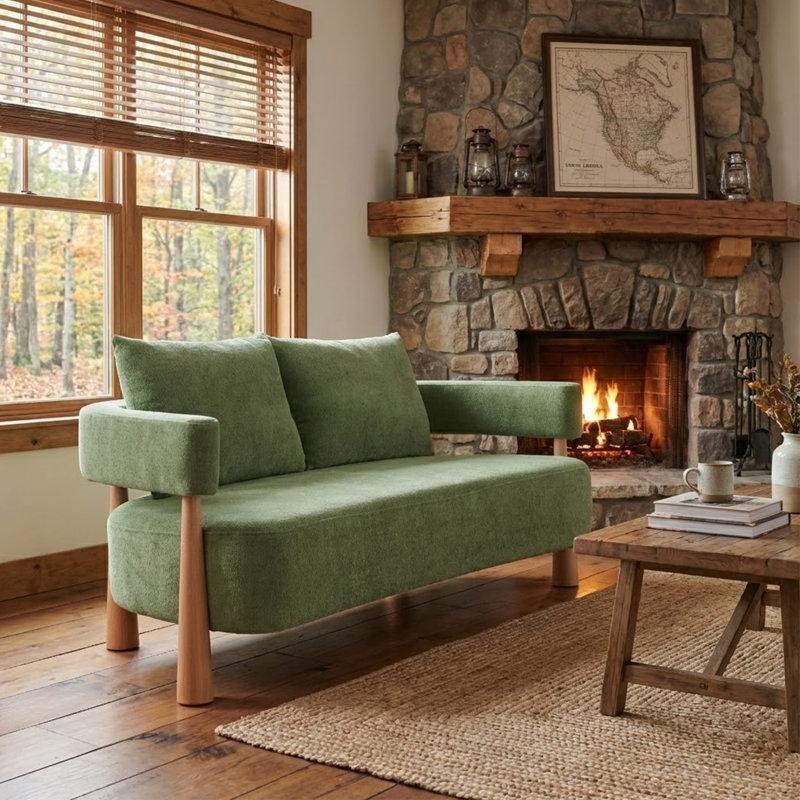 Yeşil Şönil Kumaş Kapitoneli İkili Koltuk - 170 cm - 206794