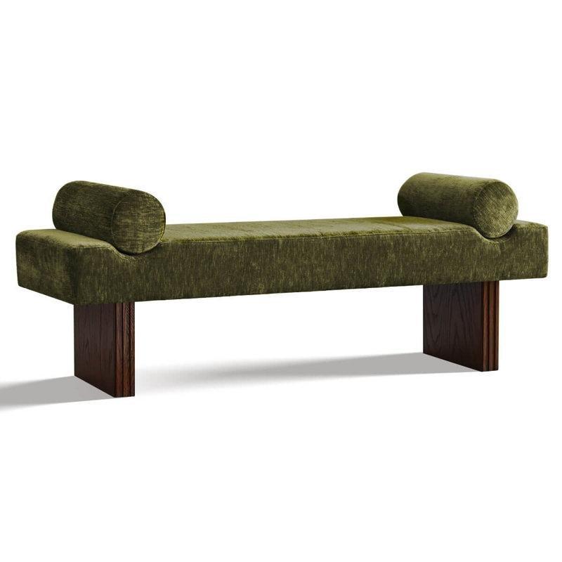 Yeşil Şönil Kumaş Kollu Silindir Yastıklı Ahşap Ayaklı Bench - 153 cm - 164335