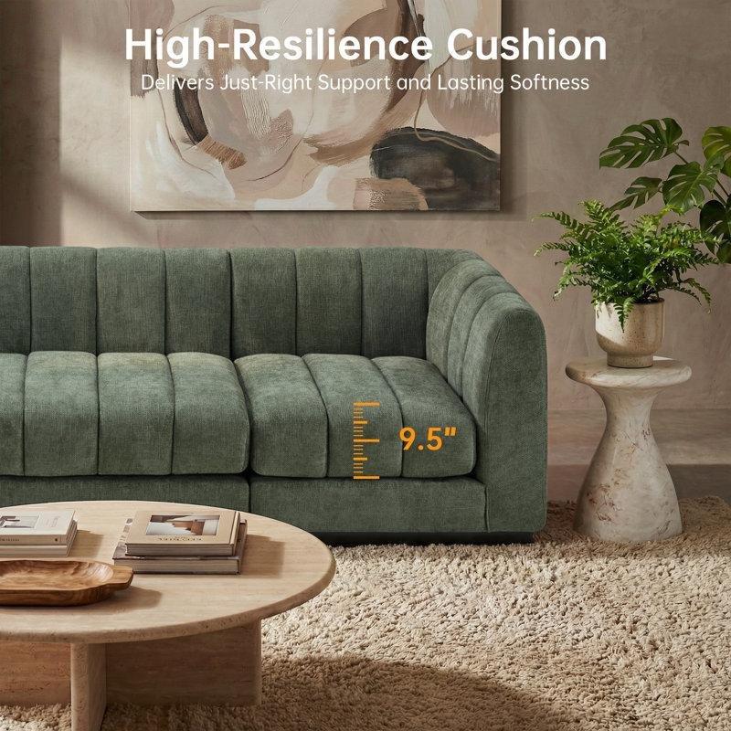 Yeşil Şönil Kumaş Masif Ahşap Bazalı Modüler Köşe Koltuk Takımı - 244 cm - 193771